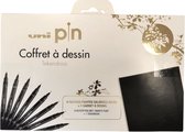 Uni Pin fineliner set zwart 8 stuks + tekenboek