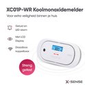 Witte koolmonoxidemelder XC01P-WR met LCD display die 300 PPM aangeeft. Met tekst: Geluid en LED alarm, Met LCD Display, Draadloos koppelbaar.