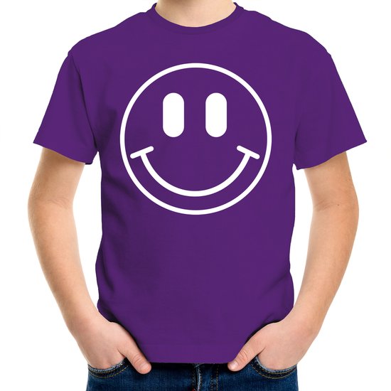 Bellatio Decorations Chemise de déguisement garçons - smiley - violet - carnaval - vêtements de fête pour enfants 158/164