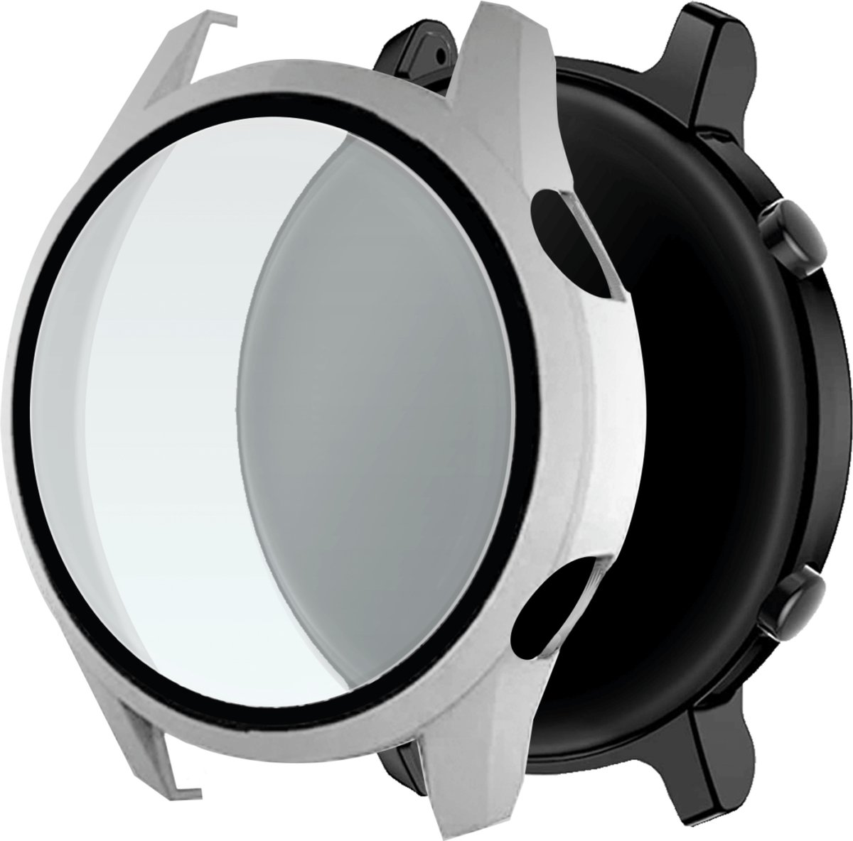 Telefoonglaasje Hoesje met Screenprotector Geschikt voor Huawei Watch GT2 - 42mm - Zilver
