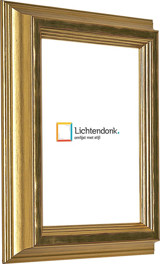 Fotolijst - Modern Barok - Gepolijst Goud - Fotomaat 21x29,7 - Ontspiegeld glas - Art.nr. 101284403212971