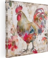 Artaza Peinture sur toile aquarelle représentant un coq avec des Fleurs – 80 x 80 – Groot – Photo sur toile – Impression sur toile