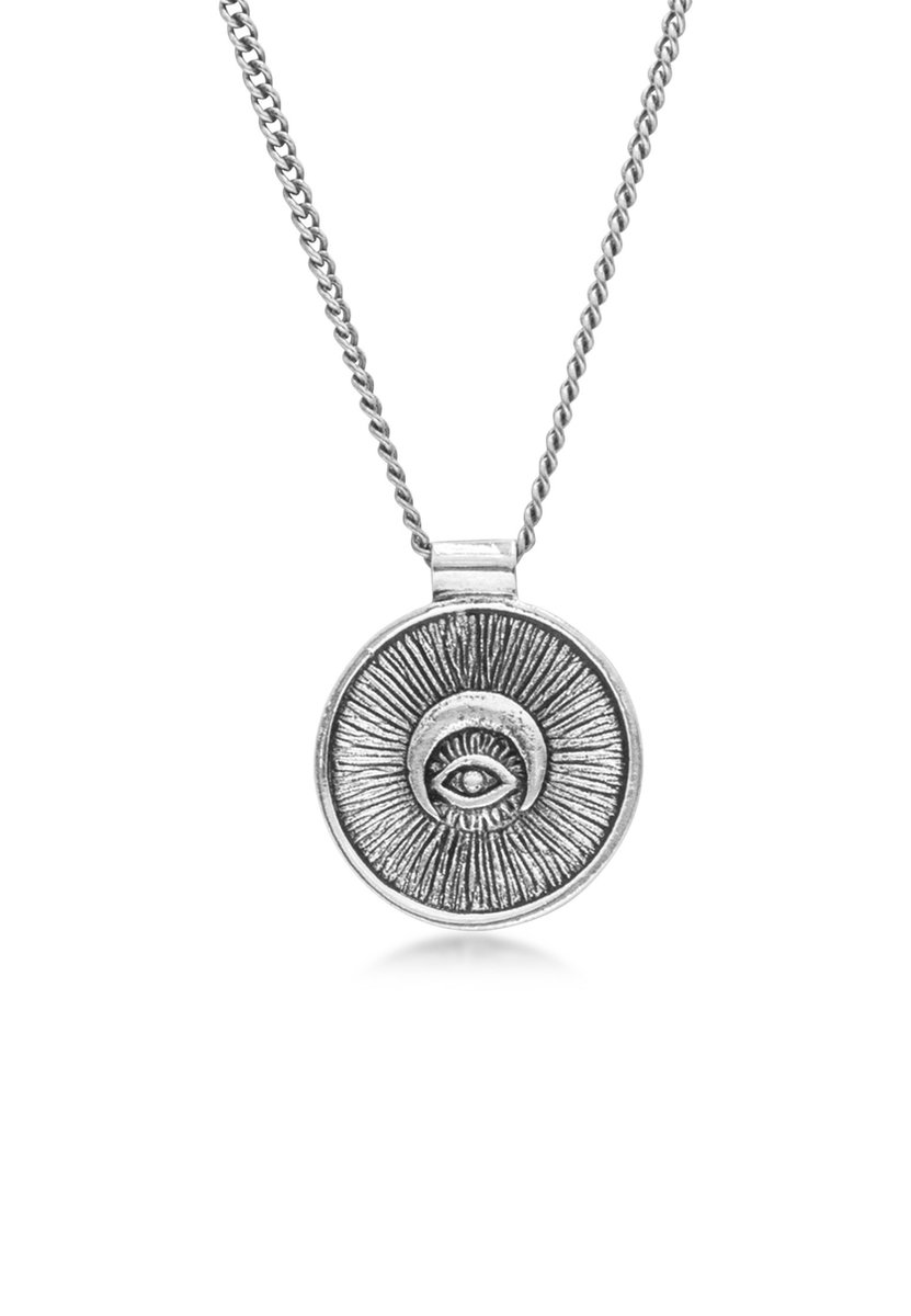 Haze & Glory - Halsketting - HG HAZE & GLORY - Halsketting Dames in 925 Sterling Zilver, sieraden vrouwen, zilveren halsketting met Hanger geoxideerd, maan, The Sun, 60 cm - Heren