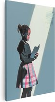 Artaza Canvas Schilderij Meisje Leest een Boek - 20x30 - Klein - Foto Op Canvas - Canvas Print