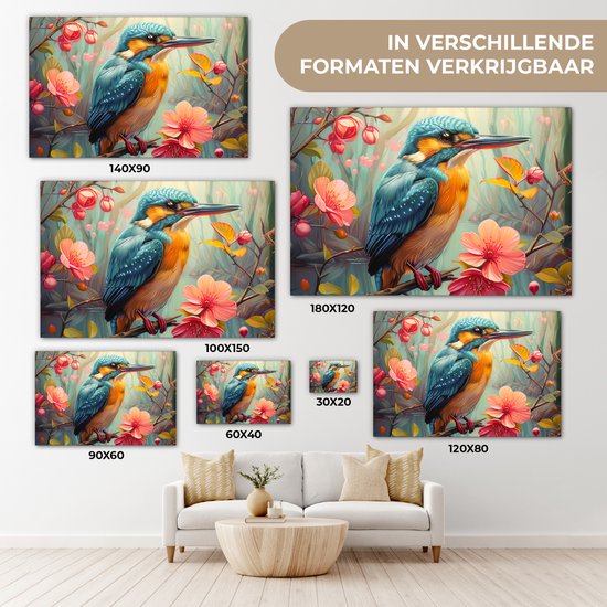 Peinture sur toile 60x40 cm - Décoration murale Martin-pêcheur - Fleur - Nature - Vogels - Fleurs - Décoration murale murale salon - Décoration chambre - Accessoires de chambre - Peintures