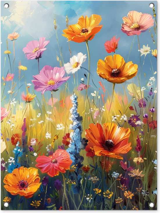 Tuinposter 60x80 cm - Tuindecoratie Bloemen - Natuur - Botanisch - Kunst - Poster voor in de tuin - Buiten decoratie - Schutting tuinschilderij - Tuindoek muurdecoratie - Wanddecoratie balkondoek