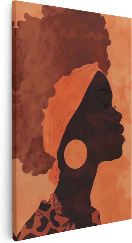Artaza Canvas Schilderij Silhouet van een Vrouw met een Afro - 80x120 - Groot - Foto Op Canvas - Canvas Print