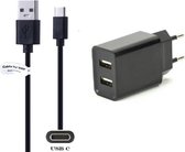 OneOne 2.1A lader + 0,25m USB C kabel. Oplader en oplaadkabel met twee poorten past op o.a. Oppo A74 5G, A92, A92s, A93, A93 5G, Reno1/ 2 / 3 / 4 / 5 / 6 / 7 / 8 / 9 (Pro, Lite, Z, Plus, Z, K, F, Ace, 10x Zoom)