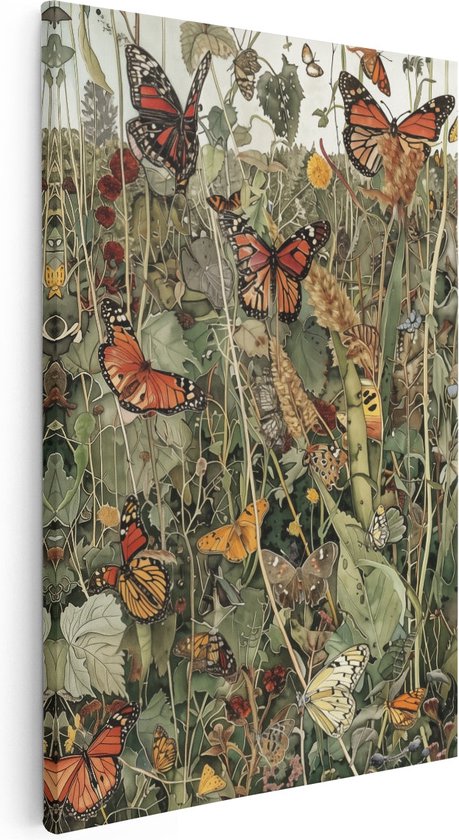 Artaza Canvas Schilderij Kunstwerk van Monarchvlinders in een Veld - 60x90 - Muurdecoratie - Foto Op Canvas - Canvas Print