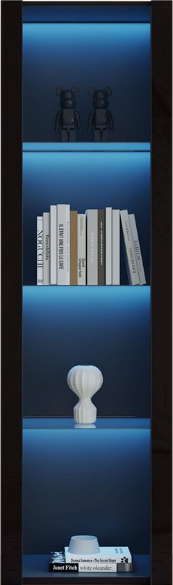 Sweiko Vitrine noire brillante avec éclairage LED, 3 compartiments en verre, 55*38*166 cm, vitrine, armoire sur pied, armoire haute, armoire de rangement