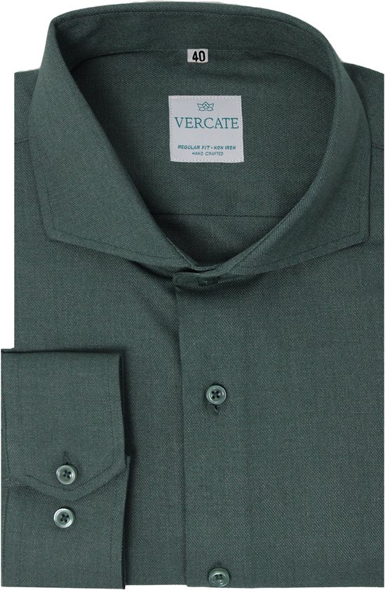 Vercate - Strijkvrij Kreukvrij Overhemd - Groen - Regular Fit - Bamboe Katoen - Lange Mouw - Heren - Maat 44/XL