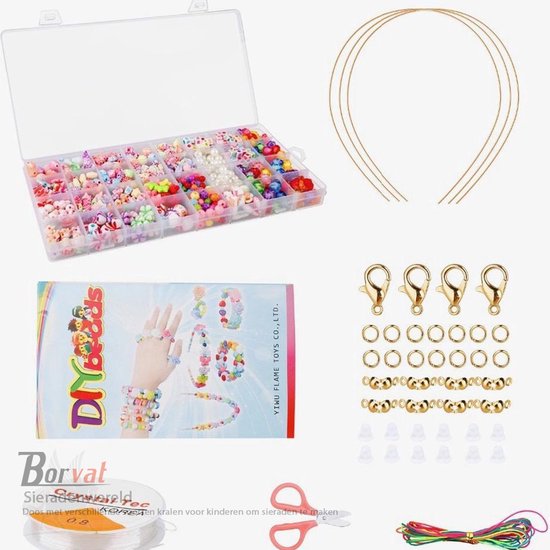 Borvat® - Jewelry World - Coffret avec différents types de perles pour que les enfants réalisent des bijoux