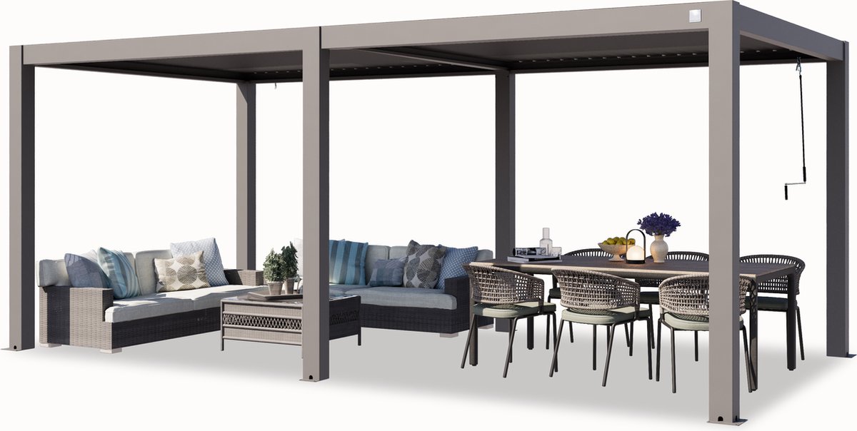 PRIMEYARD Pergola 3x6 m staanders van aluminium met aluminium lamellendak paviljoen grijs