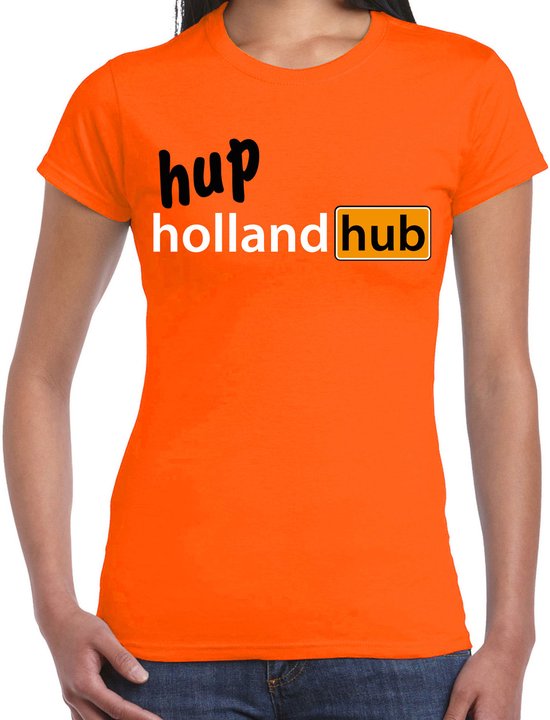 Bellatio Decorations Verkleed T-shirt voor dames - hup holland - oranje - EK/WK voetbal supporter M