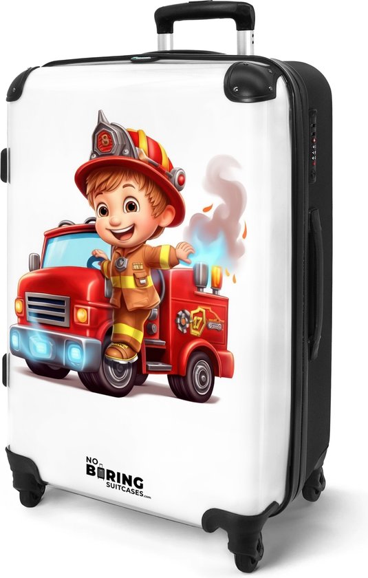 NoBoringSuitcases.com® - Grande valise enfant Véhicule de pompiers - Garçons - Enfant - Rouge - Bagage - Valise de voyage - Valise chariot - Valises 67cm