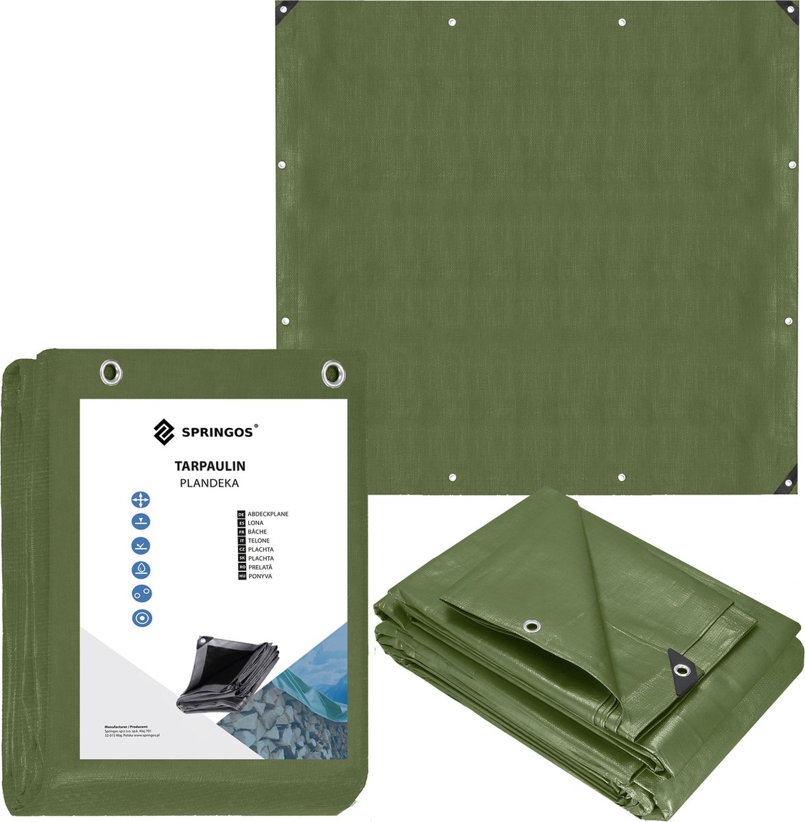 Springos Afdekzeil | Dekzeil | Zeildoek | Waterdicht | PVC | 3 x 3 m | 120 g/m2 | Groen