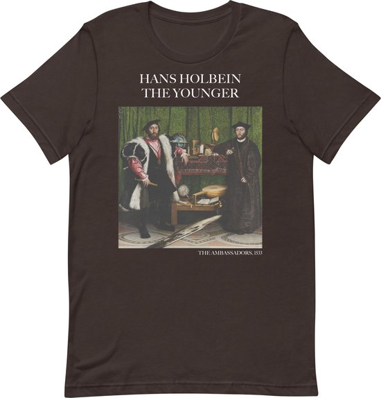 Hans Holbein the Younger 'De Ambassadeurs' ("The Ambassadors") Beroemd Schilderij T-Shirt | Unisex Klassiek Kunst T-shirt | Bruin | L