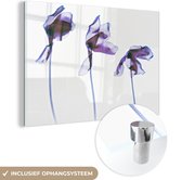 MuchoWow® Glasschilderij 180x120 cm - Schilderij acrylglas - Drie Irissen - Foto op glas - Schilderijen