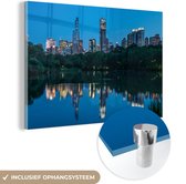 MuchoWow® Glasschilderij 150x100 cm - Schilderij acrylglas - New York - Central Park - Reflectie - Foto op glas - Schilderijen