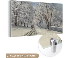 MuchoWow® Glasschilderij 120x60 cm - Schilderij acrylglas - De Engelse tuin in München in de winter - schilderij van Anders Andersen-Lundby - Foto op glas - Schilderijen