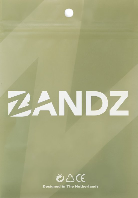 Bandz logo op een lichtgroene verpakking met "Designed in The Netherlands".