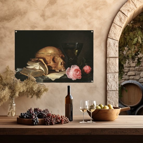 Une nature morte Vanitas avec un crâne, un livre et des roses - Jan Davidsz. Affiche de Heem - Affiches crâne - Posters de jardin Maîtres anciens - Affiche de jardin - Posters de jardin - Affiche de jardin Décoration murale 150x100 cm