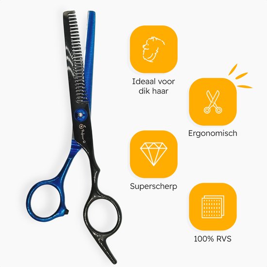 Professor Q - Professionele Effileerschaar - Uitdunschaar - Uitdunschaar Kapper Rechtshandig - Effileerschaar - Kappersschaar - Zwart/Blauw