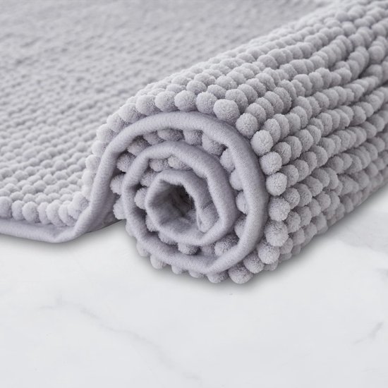 Badmat Anti-Slip av soft Chenille | Super absorberend en machinewasbaar | Te combineren als badmat set | Voor de badkamer, douche, bad of als WC mat | Grijs - 50x150 cm