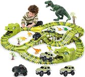 Dinosaurus-Racebanen Voor Kinderen, 260-Delige Flexibele Treinrails-Speelset Met 1 Dinosaurusauto, 2 Militaire Voertuigen En 7 Dinosaurusfiguurtjes, STEM Educatief Cadeau