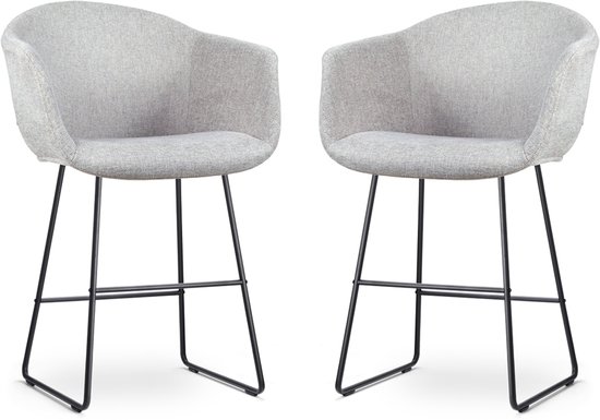 Tabouret de bar Nino-Otis gris clair - piètement noir - 65 cm - lot de 2