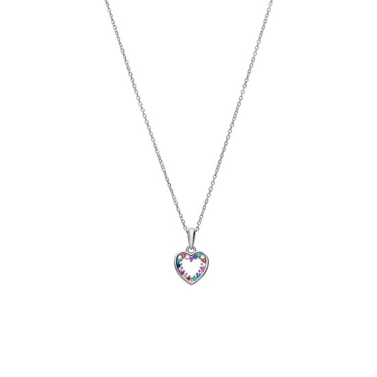 Lucardi Dames Zilveren ketting met hanger hart multi zirkonia - Ketting - 925 Zilver - Zilver