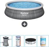 Bestway Rond Opblaasbaar Fast Set Zwembad - Rotanprint - 457 x 84 cm - Inclusief Pomp Filter - Afdekzeil - Chloor