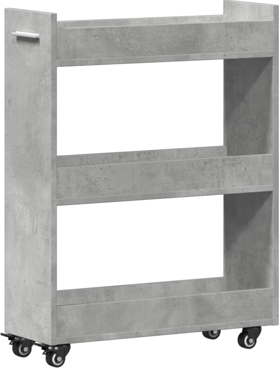 vidaXL - Kast - met - wieltjes - 60x22x79 - bewerkt - hout - betongrijs