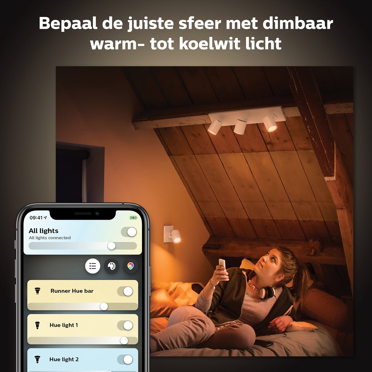 Philips Hue Runner opbouwspot - warm tot koelwit licht - 1-spot - wit - 1 dimmer switch — afbeelding 4