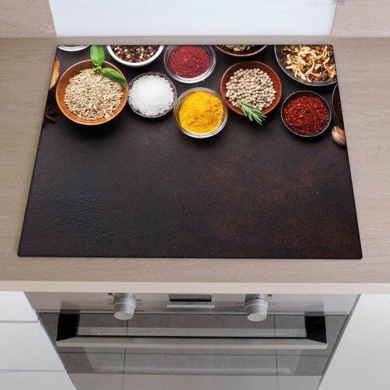 MuchoWow Inductiebeschermer - Inductie mat - Vinyl - Kruiden - Noten - Herfst - Keuken - 60x52 cm - Inductie beschermer