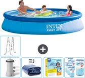 Intex Rond Opblaasbaar Easy Set Zwembad - 366 x 76 cm - Blauw - Inclusief Pomp Solarzeil - Onderhoudspakket - Filters - Ladder