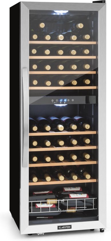 Klarstein Vinamour 54 Duo Wijnkoelkast - 2 Zones - 148 Liter - 54 Flessen - Touch display - Zwart