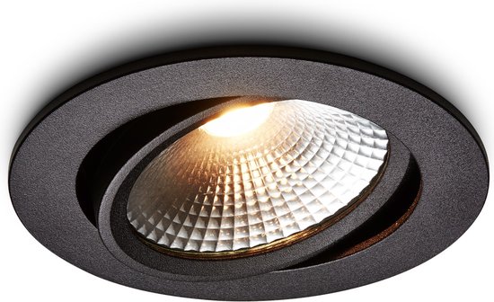 Ledisons LED-inbouwspot Cormo set 6 stuks zwart dimbaar - Ø100 mm - 5 jaar garantie - 2700K (extra warm-wit) - 450 lumen - 5 Watt - IP54