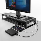 Monitorstandaard met draadloze oplader | Scherm verhoger | Monitor verhoger met HUB USB 3.0 aansluiting en Wireless Charging - Zwart