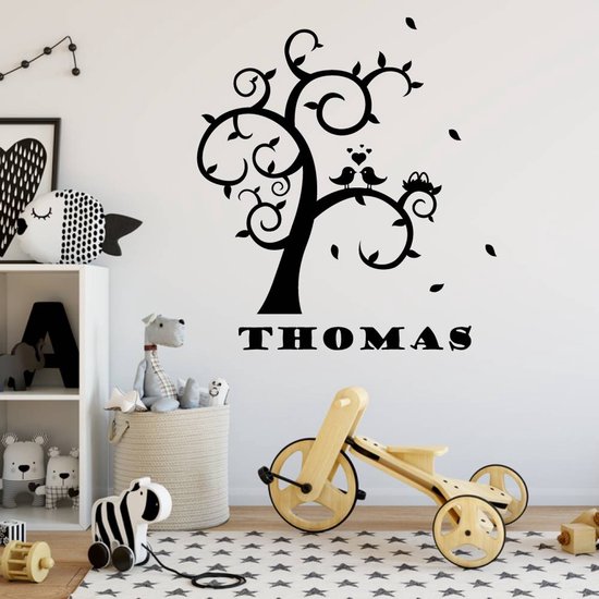 Muursticker Arbre aux Vogels et nom - Argent - 120 x 109 cm - Muursticker4Sale