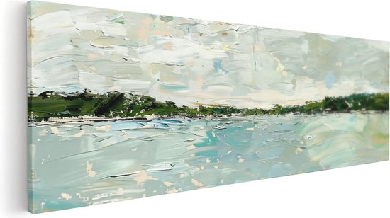 Artaza Canvas Schilderij Kunstwerk van een Meer met Bomen op de Achtergrond - 90x30 - Muurdecoratie - Foto Op Canvas - Canvas Print