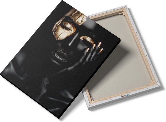 Artaza Peinture sur toile Femme avec maquillage noir et doré sur son visage – 30 x 40 – Klein – Photo sur toile – Impression sur toile