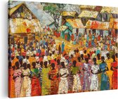 Artaza Canvas Schilderij Kunstwerk van een Groep Mensen in een Dorp - 30x20 - Klein - Foto Op Canvas - Canvas Print