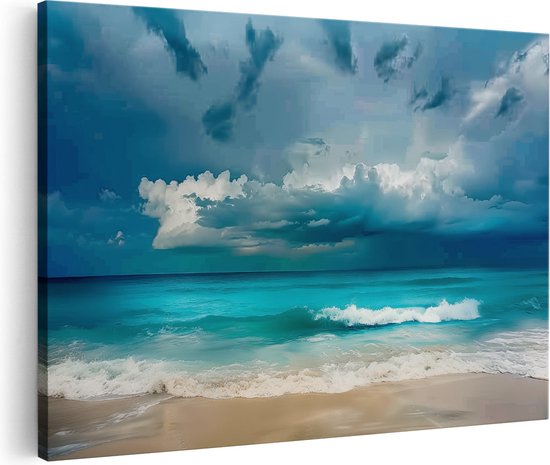 Artaza Canvas Schilderij Stormachtige Lucht boven een Strand - 90x60 - Wanddecoratie - Foto Op Canvas - Canvas Print