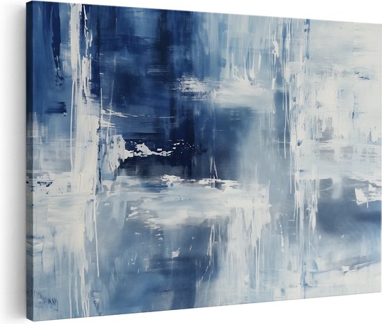 Artaza Canvas Schilderij Abstract Blauw en Wit - 120x80 cm - Groot - Wanddecoratie Woonkamer - Schilderijen - Muurdecoratie