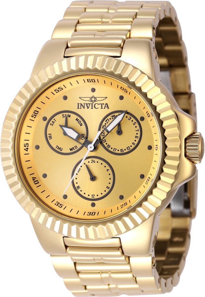 Invicta Subaqua 46600 Horloge - Waterdicht - Analoog - Quartz Uurwerk - Roestvrij Staal met gouden Wijzerplaat - 42mm