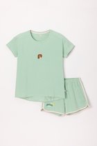 Woody pyjama meisjes/dames - lichtroze/groen gestreept - leeuw - 241-10-PZG-Z/912 - maat S