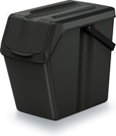 Keden Sorteer afvalbak/emmer - zwart - 25L - 24 x 40 x 37 cm - klepje/hengsel - afsluitbaar - GFT bak - prullenbakken - afval scheiden