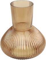 Countryfield Bloemenvaas Royal Wave - transparant glas - lichtbruin - D20 x H22 cm - handgemaakte vaas
