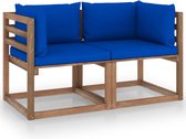 vidaXL - Tuinbank - 2-zits - pallet - met - blauwe - kussens - grenenhout